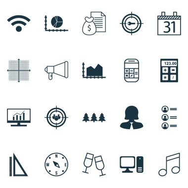 20 evrensel düzenlenebilir simgeler kümesi. Web, mobil ve App tasarım için kullanılabilir. Crotchets, iş kadını, duyuru ve daha fazlası gibi simgeleri içerir.