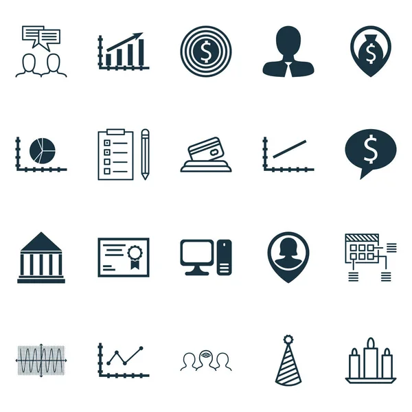 Conjunto de 20 iconos editables universales. Puede ser utilizado para el diseño web, móvil y de aplicaciones. Incluye iconos como cera, objetivo de negocio, gráfico de ganancias y más . — Vector de stock