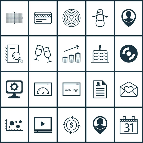 Set van 20 universele bewerkbare iconen. Kan worden gebruikt voor Web, mobiel en App Design. Bevat pictogrammen zoals Pc, analyse, Website en meer. — Stockvector