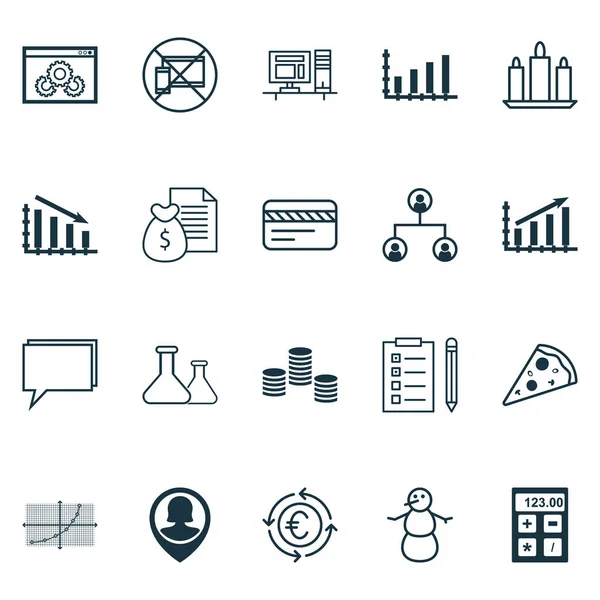 Conjunto de 20 iconos editables universales. Puede ser utilizado para el diseño web, móvil y de aplicaciones. Incluye iconos como computadora, informe, dinámica y más . — Vector de stock