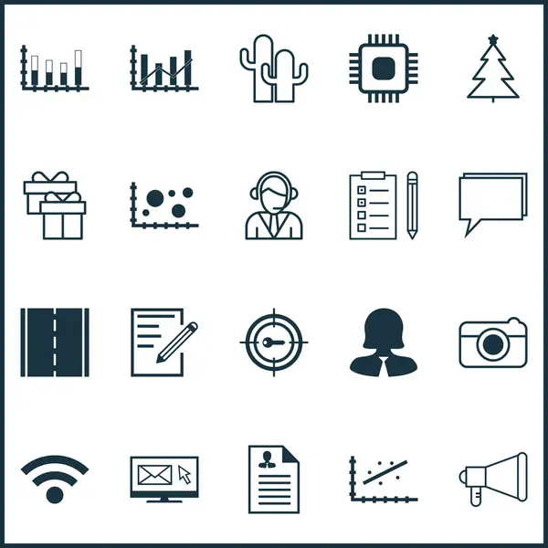 Conjunto de 20 iconos editables universales. Puede ser utilizado para el diseño web, móvil y de aplicaciones. Incluye iconos tales como árbol decorado, operador, boletín de noticias y más . — Vector de stock