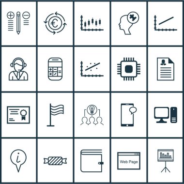 20 evrensel düzenlenebilir simgeler kümesi. Web, mobil ve App tasarım için kullanılabilir. Analytics, çizgi grafiği, m-cüzdan ve daha fazlası gibi simgeleri içerir.