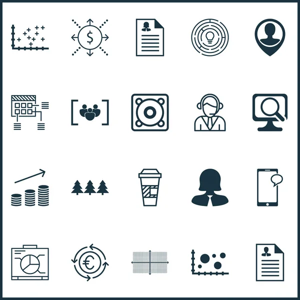 Set Of 20 Universal Editable Icons. Can Be Used For Web, Mobile And App Design. Includes Icons Such As Questionnaire, Curriculum Vitae, Operator And More. — Stock Vector