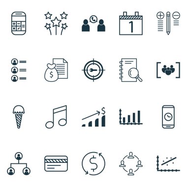 20 evrensel düzenlenebilir simgeler kümesi. Web, mobil ve App tasarım için kullanılabilir. Ağaç yapısı, telefon konferansı ve daha fazla analiz gibi simgeleri içerir.