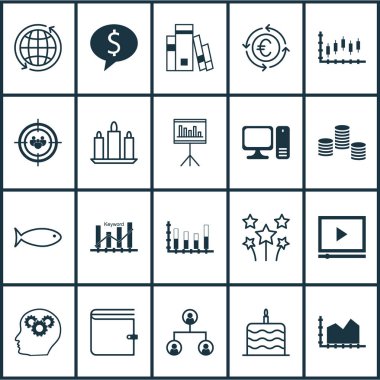 20 evrensel düzenlenebilir simgeler kümesi. Web, mobil ve App tasarım için kullanılabilir. İş anlaşması, tanıtımı, anahtar kelime optimizasyonu ve daha fazlası gibi simgeleri içerir.