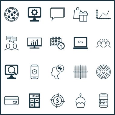 20 evrensel düzenlenebilir simgeler kümesi. Web, mobil ve App tasarım için kullanılabilir. Dijital medya, Pc, hesaplama ve daha fazlası gibi simgeleri içerir.