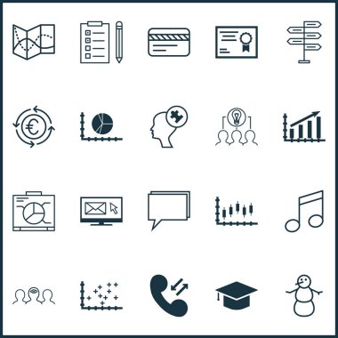 20 evrensel düzenlenebilir simgeler kümesi. Web, mobil ve App tasarım için kullanılabilir. Konferans, uyarı mektubu, borsa ve daha fazlası gibi simgeleri içerir.