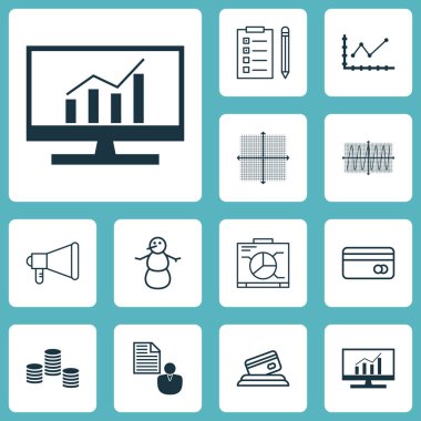 12 evrensel düzenlenebilir simgeler kümesi. Web, mobil ve App tasarım için kullanılabilir. Yönetim Kurulu, duyuru, plastik kart ve daha fazlası gibi simgeleri içerir.