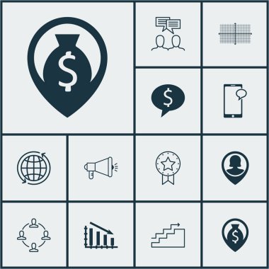 12 evrensel düzenlenebilir simgeler kümesi. Web, mobil ve App tasarım için kullanılabilir. Kare diyagramı, büyüme, para gezinme ve daha fazlası gibi simgeleri içerir.