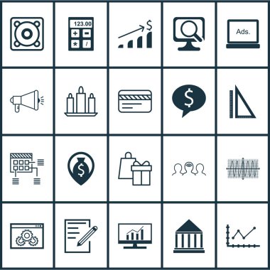 20 evrensel düzenlenebilir simgeler kümesi. Web, mobil ve App tasarım için kullanılabilir. Medya kampanyası, değişiklikleri grafik, gibi simgeleri içerir alışveriş ve daha fazlası.