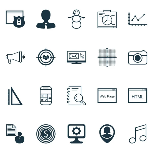 Conjunto de 20 iconos editables universales. Puede ser utilizado para el diseño web, móvil y de aplicaciones. Incluye iconos como Crotchets, Seguridad, PC y más . — Archivo Imágenes Vectoriales