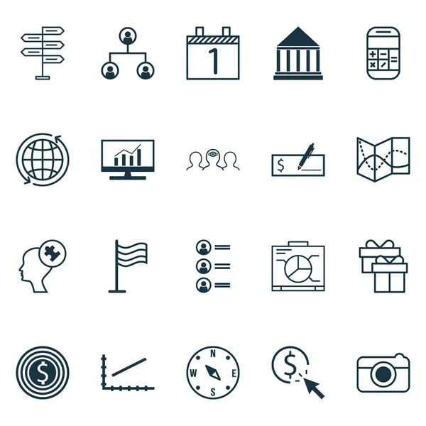 Conjunto de 20 iconos editables universales. Puede ser utilizado para el diseño web, móvil y de aplicaciones. Incluye iconos tales como objetivo de negocio, localizar, Junta y más . — Vector de stock