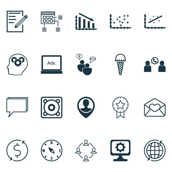 Conjunto de 20 iconos editables universales. Puede ser utilizado para el diseño web, móvil y de aplicaciones. Incluye iconos como alimentos congelados, insignia actual, localizar y más . — Vector de stock
