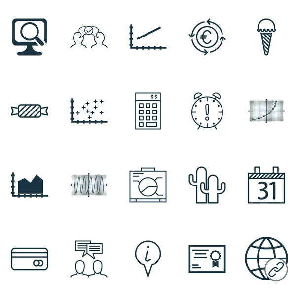 Conjunto de 20 iconos editables universales. Puede ser utilizado para el diseño web, móvil y de aplicaciones. Incluye iconos como conectividad, fecha, dulce y más . — Vector de stock