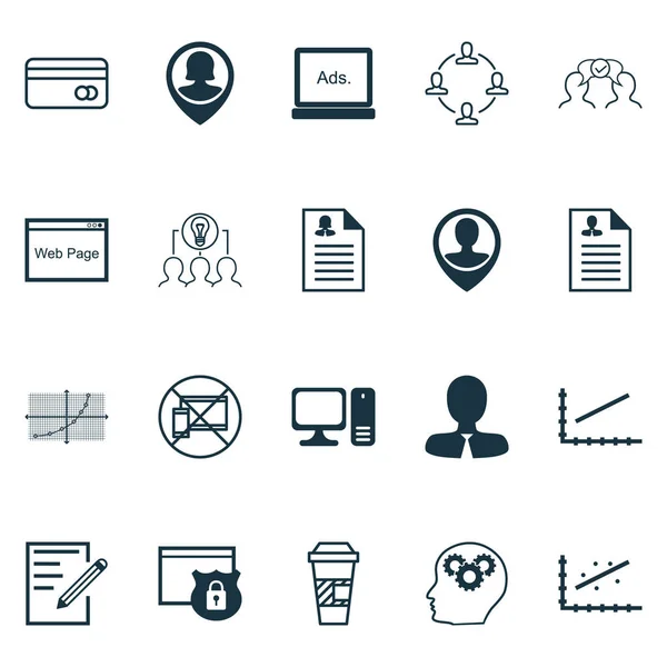 Set van 20 universele bewerkbare iconen. Kan worden gebruikt voor Web, mobiel en App Design. Bevat pictogrammen zoals lijndiagram, samenwerkende oplossing, vrouwelijke toepassing en meer. — Stockvector
