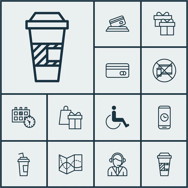 Set Of Traveling Icons On Present, Takeaway Coffee And Accessibility Topics. Editable Vector Illustration. Includes Present, Travel, Mobile And More Vector Icons. — Stock Vector