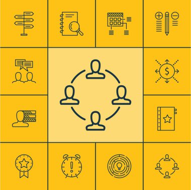 Garanti, analiz ve fırsat konularda proje yönetimi simgeler kümesi. Düzenlenebilir vektör çizim. Garanti, kişisel, para ve daha fazla vektör simge içerir.