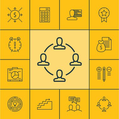 İşbirliği, büyüme ve yatırım konularda proje yönetimi simgeler kümesi. Düzenlenebilir vektör çizim. Pano, beyin fırtınası, takım ve daha fazla vektör simge içerir.