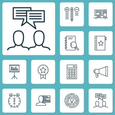 Karar verme, yenilik ve yatırım konuları üzerinde proje yönetimi simgeler kümesi. Düzenlenebilir vektör çizim. Dizüstü bilgisayar, beyin fırtınası, istatistik ve daha fazla vektör simge içerir.