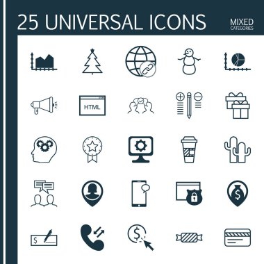 25 evrensel düzenlenebilir simgeler kümesi. Web, mobil ve App tasarım için kullanılabilir. İşbirliği, paket servisi olan restoran kahve, Ppc ve daha fazlası gibi simgeleri içerir.