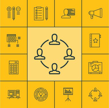 Zamanlama, işbirliği ve uyarı mektubu konularda proje yönetimi simgeler kümesi. Düzenlenebilir vektör çizim. Finans, sağ, görev ve daha fazla vektör simge içerir.