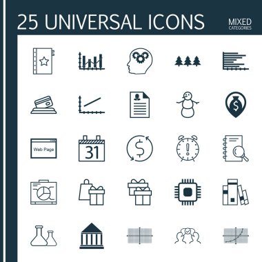 25 evrensel düzenlenebilir simgeler kümesi. Web, mobil ve App tasarım için kullanılabilir. Kredi kartı, hediye, analiz ve daha fazlası gibi simgeleri içerir.