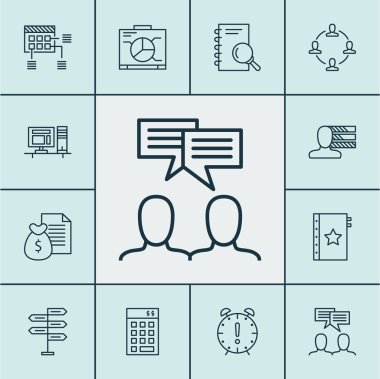 Tartışma, zaman yönetimi ve kişisel becerileri konularda proje yönetimi simgeler kümesi. Düzenlenebilir vektör çizim. Kalite, kişisel, grafik ve daha fazla vektör simge içerir.