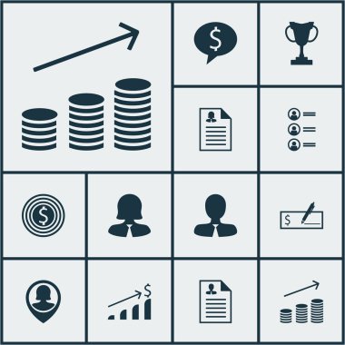 İş başvurusunda, PIN çalışan ve iş hedefi konuları yönetimi simgeler kümesi. Düzenlenebilir vektör çizim. İş, artış, ödül ve daha fazla vektör simge içerir.