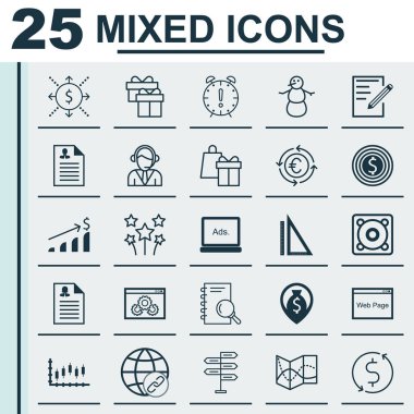 25 evrensel düzenlenebilir simgeler kümesi. Web, mobil ve App tasarım için kullanılabilir. Başarılı yatırım, para gezinti, operatör ve daha fazlası gibi simgeleri içerir.