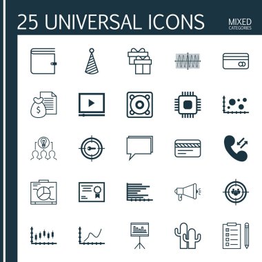 25 evrensel düzenlenebilir simgeler kümesi. Web, mobil ve App tasarım için kullanılabilir. Plastik kart, karşılaştırma, odak grup ve daha fazlası gibi simgeleri içerir.