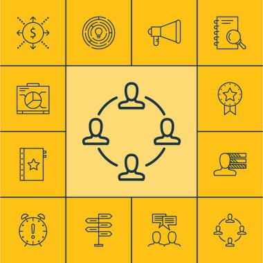 Kişisel becerileri, analiz ve duyuru konularda proje yönetimi simgeler kümesi. Düzenlenebilir vektör çizim. Yönetim, Kişilik, ekip çalışması ve daha fazla vektör simge içerir.