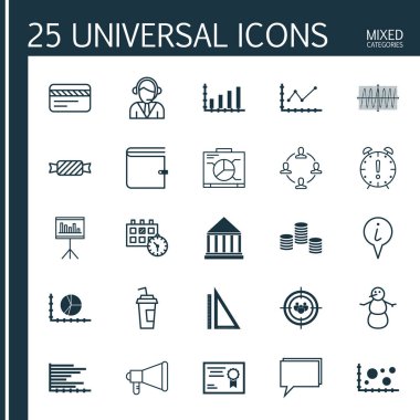 25 evrensel düzenlenebilir simgeler kümesi. Web, mobil ve App tasarım için kullanılabilir. Sertifika, tanıtımı, bilgi işaretçi ve daha fazlası gibi simgeleri içerir.