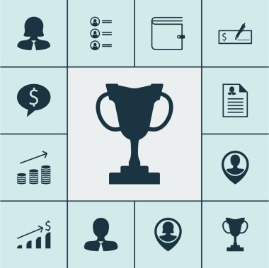 Yönetici, Çalışan Konumu ve Başarılı Yatırım Konuları Üzerine Yönetim Simgeleri Ayarlayın. Değiştirilebilir Vektör Çizimi. Çanta, Liste, Madeni Paralar ve Daha Fazla Vektör Simgeleri içerir.