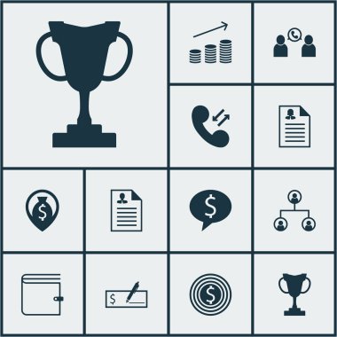İş hedefi, turnuva ve paralar büyüme konular İK simgeler kümesi. Düzenlenebilir vektör çizim. Telefon, çağrı, ödül ve daha fazla vektör simge içerir.