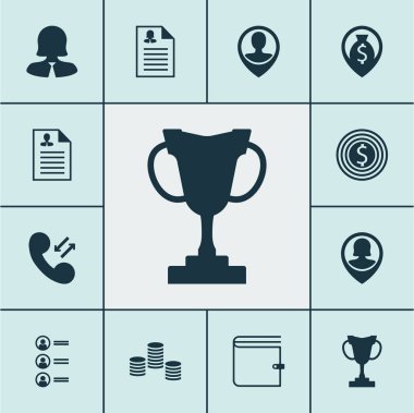 Özgeçmiş, para ve turnuva konularda İK simgeler kümesi. Düzenlenebilir vektör çizim. Ödül, uygulama, liste ve daha fazla vektör simge içerir.