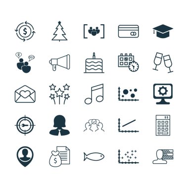 25 evrensel düzenlenebilir simgeler kümesi. Web, mobil ve App tasarım için kullanılabilir. Yatırım, e-posta, Pc ve daha fazla tebrik gibi simgeleri içerir.