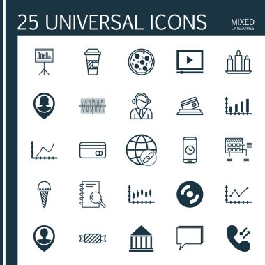 25 evrensel düzenlenebilir simgeler kümesi. Web, mobil ve App tasarım için kullanılabilir. Boş Cd, Eğitim Merkezi, çalışanın konumu ve daha fazlası gibi simgeleri içerir.