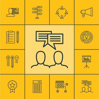 Fırsat, tartışma ve kişisel becerileri konularda proje yönetimi simgeler kümesi. Düzenlenebilir vektör çizim. Görev, karar, Plan ve daha fazla vektör simge içerir.