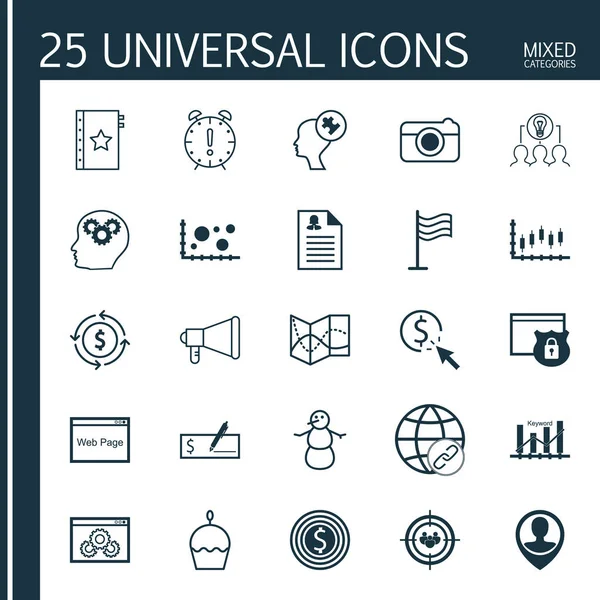 25 evrensel düzenlenebilir simgeler kümesi. Web, mobil ve App tasarım için kullanılabilir. Street, odak grup, Web sitesi performans ve daha fazlası gibi simgeleri içerir.