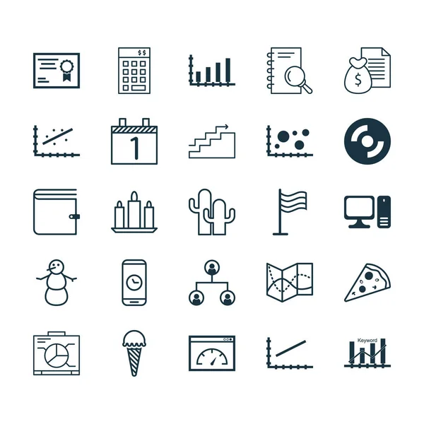 Set de 25 iconos editables universales. Puede ser utilizado para el diseño web, móvil y de aplicaciones. Incluye iconos como computadora de escritorio, análisis, clavija y más . — Vector de stock