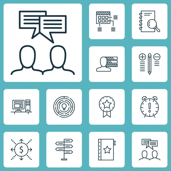 Garanti, analiz ve para konuları proje yönetimi simgeler kümesi. Düzenlenebilir vektör çizim. Çalışma alanı, Toplantı, kazanmak ve daha fazla vektör simge içerir.