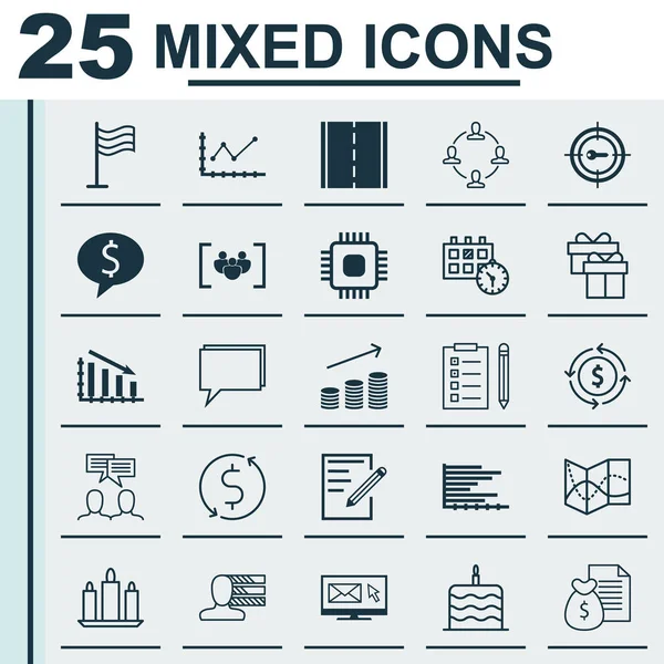 25 evrensel düzenlenebilir simgeler kümesi. Web, mobil ve App tasarım için kullanılabilir. Çubuk grafik, iş anlaşması, işbirliği ve daha fazlası gibi simgeleri içerir.