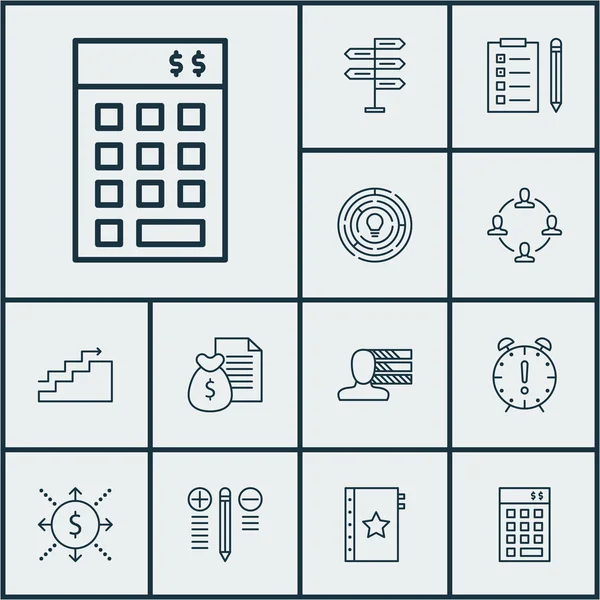 Set van Project Management iconen op verslag, persoonlijke vaardigheden en garantie onderwerpen. Bewerkbare vectorillustratie. Omvat grafiek, maken, tijd en meer Vector Icons. — Stockvector