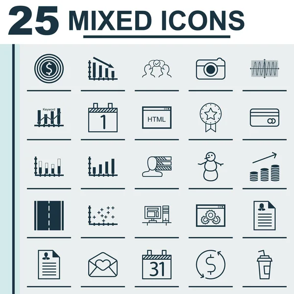 25 evrensel düzenlenebilir simgeler kümesi. Web, mobil ve App tasarım için kullanılabilir. Bilgisayar, kış, Street ve daha fazla gibi simgeleri içerir.