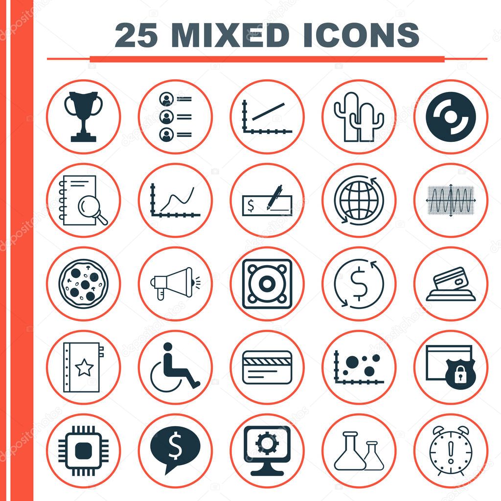 Set Of 25 Universal Editable Icons. Can Be Used For Web, Mobile And App Design. Includes Icons Such As Tournament, Blank Cd, Cosinus Diagram And More.
