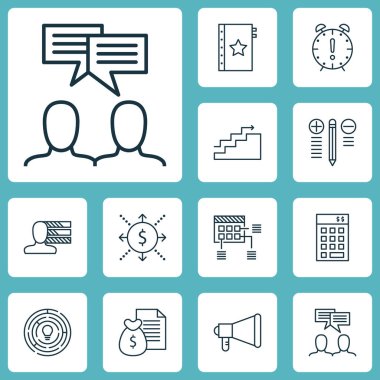 Kişisel becerileri, tartışma ve rapor konularda proje yönetimi simgeler kümesi. Düzenlenebilir vektör çizim. Beceri, gelir, kişisel ve daha fazla vektör simge içerir.