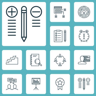 Kişisel becerileri, sunum ve zaman yönetimi konuları üzerinde proje yönetimi simgeler kümesi. Düzenlenebilir vektör çizim. Araştırma, çözüm, büyüme ve daha fazla vektör simge içerir.