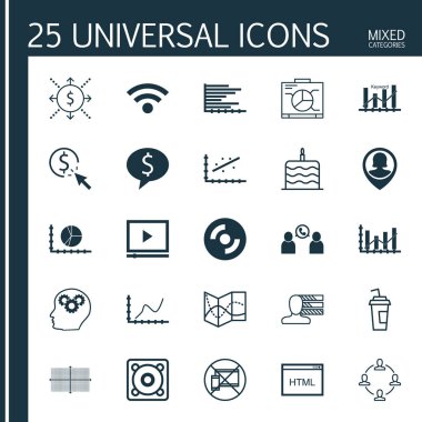 25 evrensel düzenlenebilir simgeler kümesi. Web, mobil ve App tasarım için kullanılabilir. Kişisel becerileri, yönetim kurulu, kutlama pastası ve daha fazlası gibi simgeleri içerir.