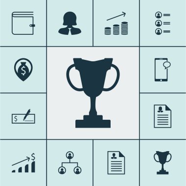 İş başvurusunda, başarılı yatırım ve m-cüzdan konularda insan kaynakları simgeler kümesi. Düzenlenebilir vektör çizim. Paralar, dolar, profil ve daha fazla vektör simge içerir.