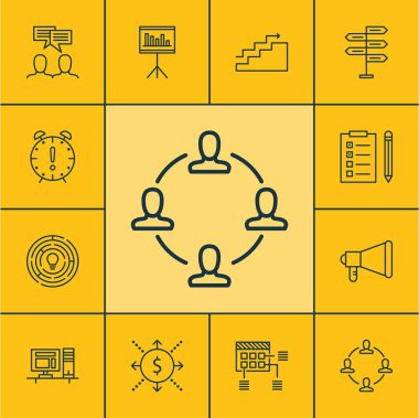 Büyüme, para ve bilgisayar konularda proje yönetimi simgeler kümesi. Düzenlenebilir vektör çizim. Sunum, para, büyüme ve daha fazla vektör simge içerir.